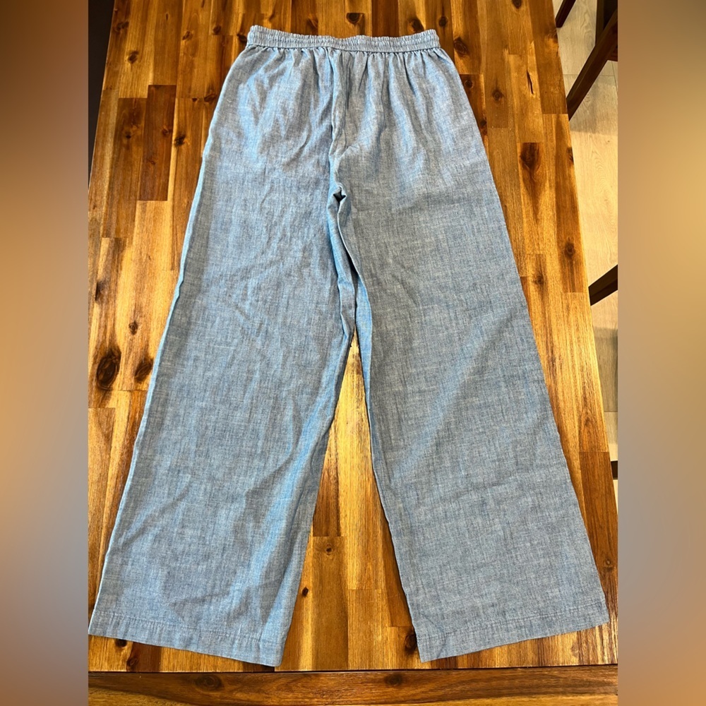 J. Crew Factory Chambray wide-leg drawstring pant Flowy loose cotton size 2 - Picture 6 of 13